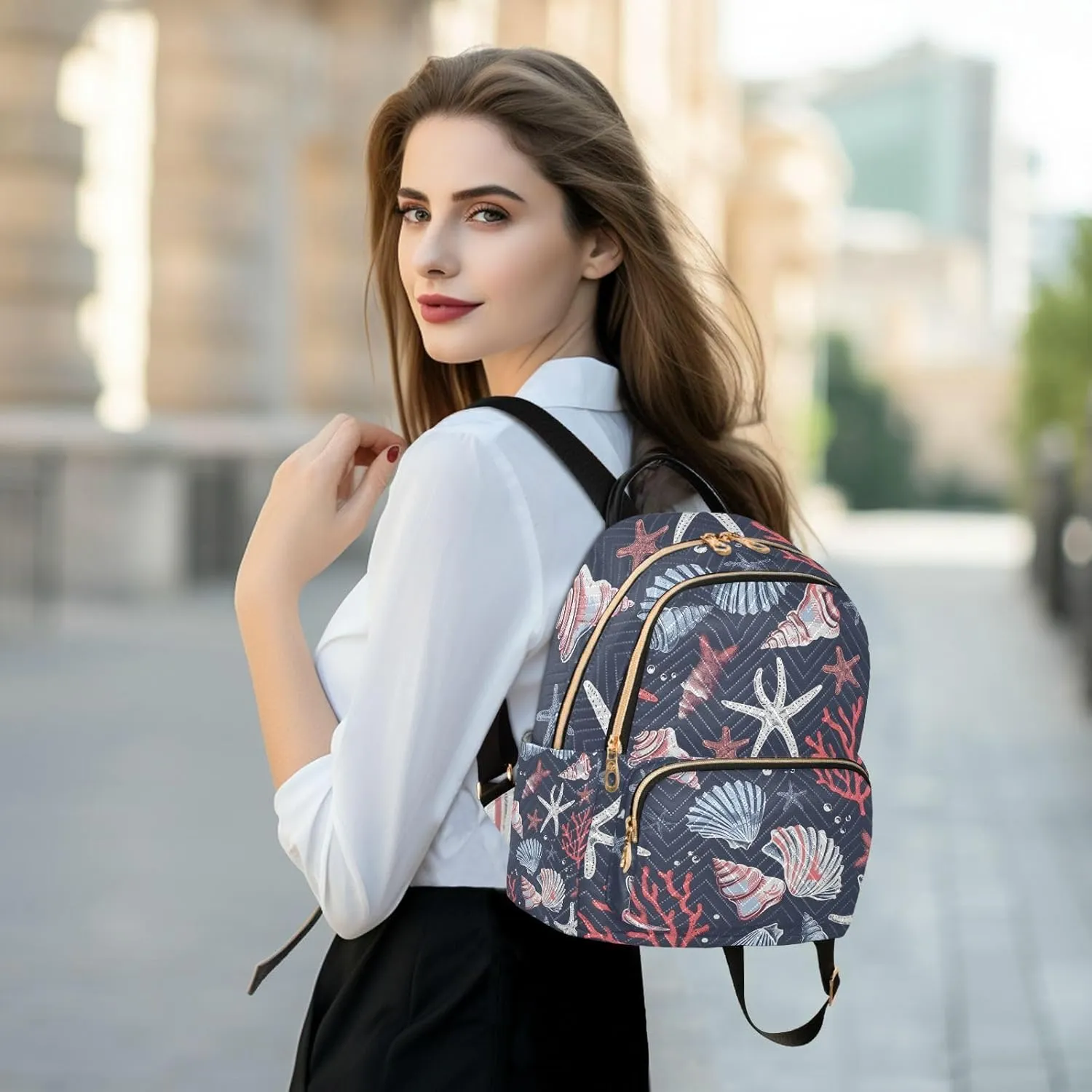 ALAZA Sea Shells Mini Backpack Purse for Women Travel Bag Lightweight Shoulder Bag Fashion Daypack