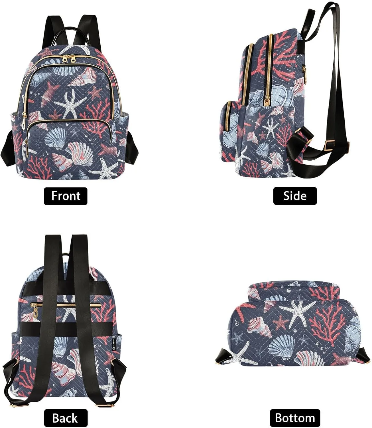 ALAZA Sea Shells Mini Backpack Purse for Women Travel Bag Lightweight Shoulder Bag Fashion Daypack
