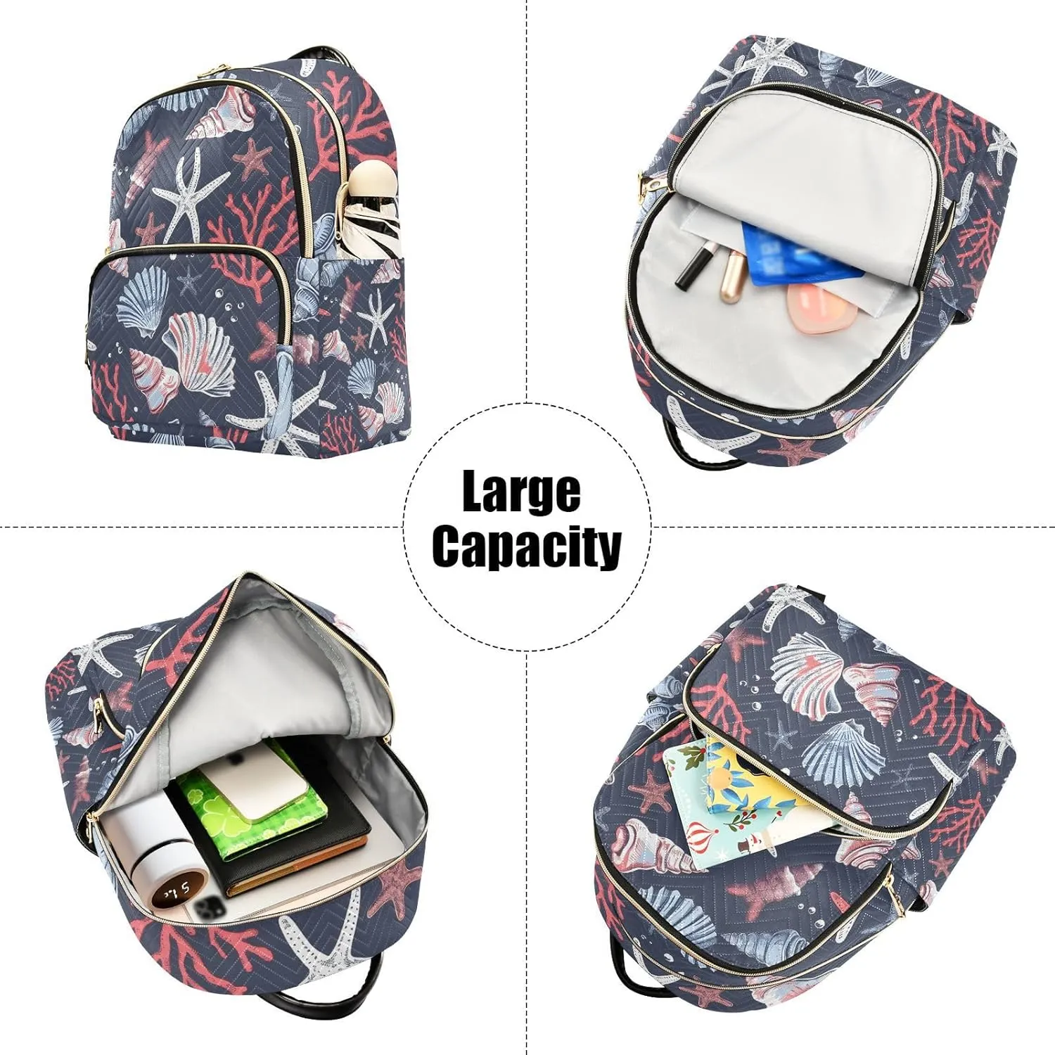 ALAZA Sea Shells Mini Backpack Purse for Women Travel Bag Lightweight Shoulder Bag Fashion Daypack