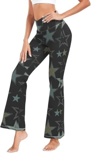 ALAZA Women's Doodle Stars Blue Gray White Flare Yoga Pants