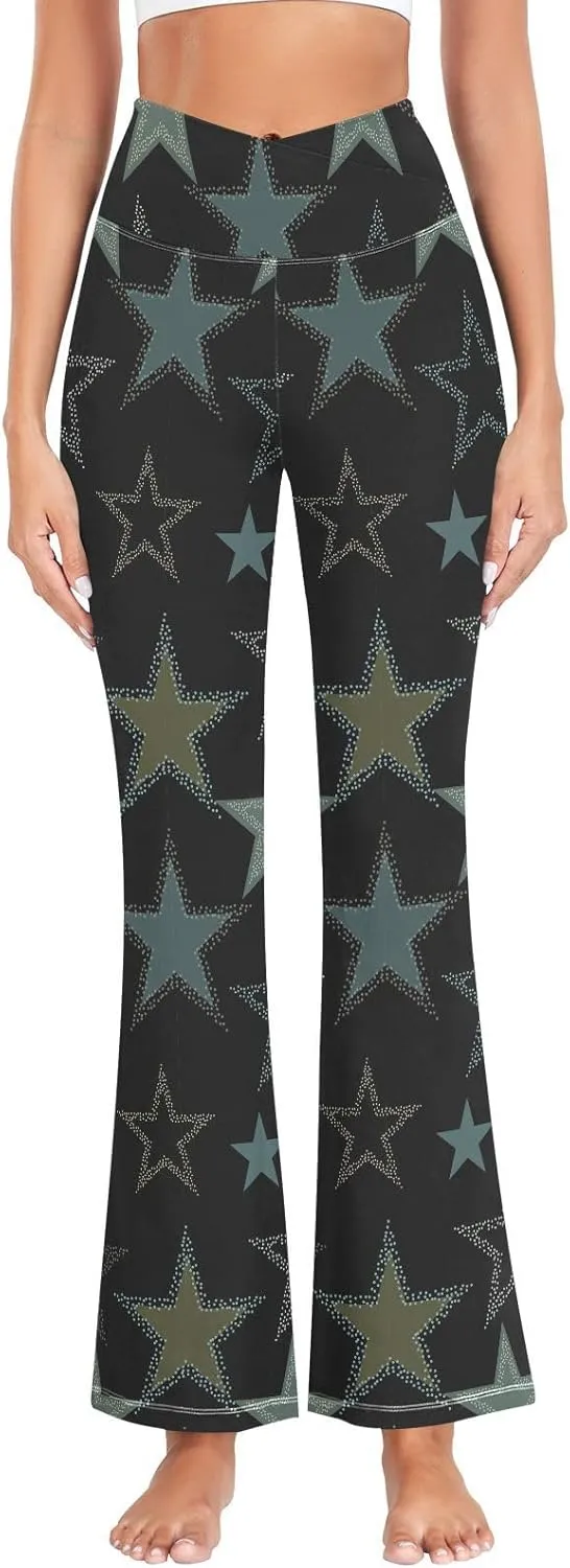ALAZA Women's Doodle Stars Blue Gray White Flare Yoga Pants