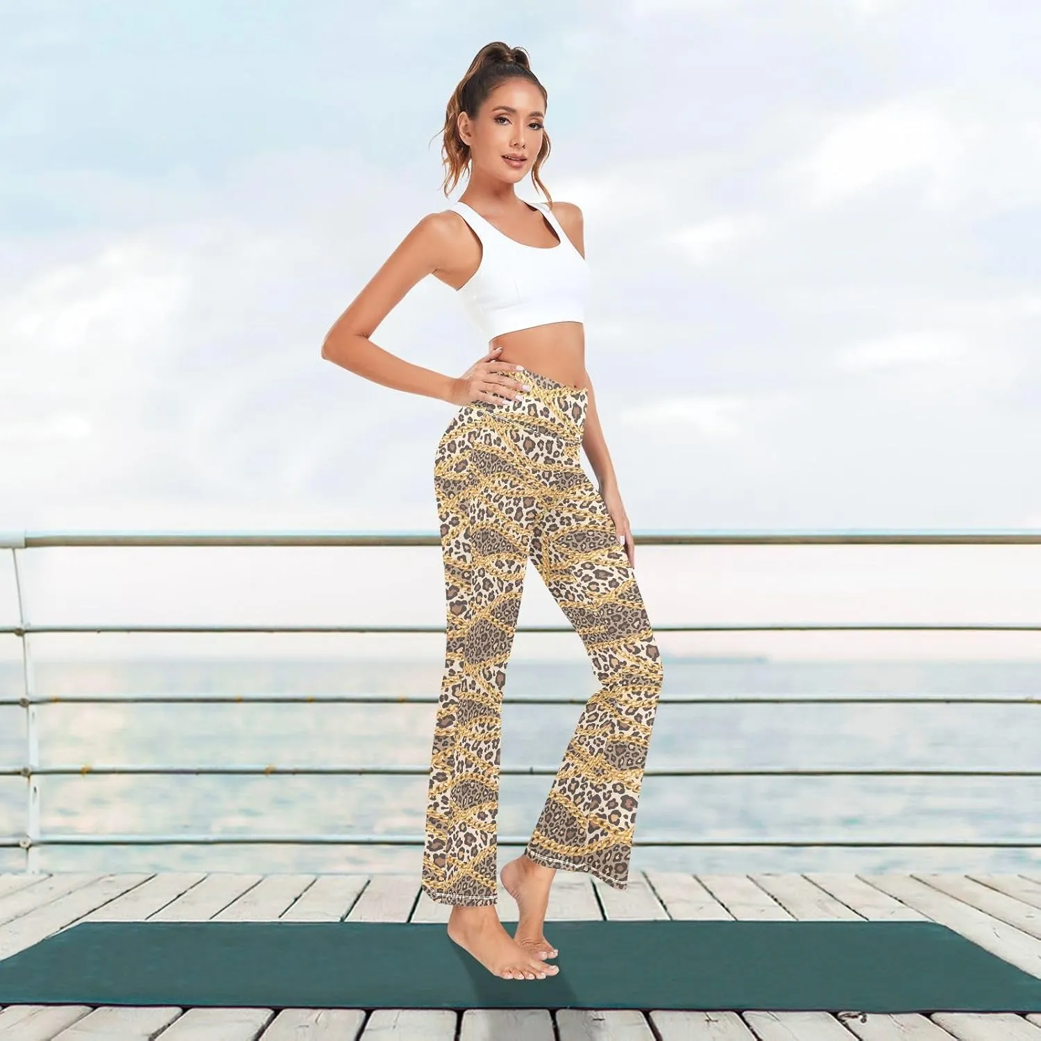 ALAZA Women's Leopard Skin Flare Yoga Pants