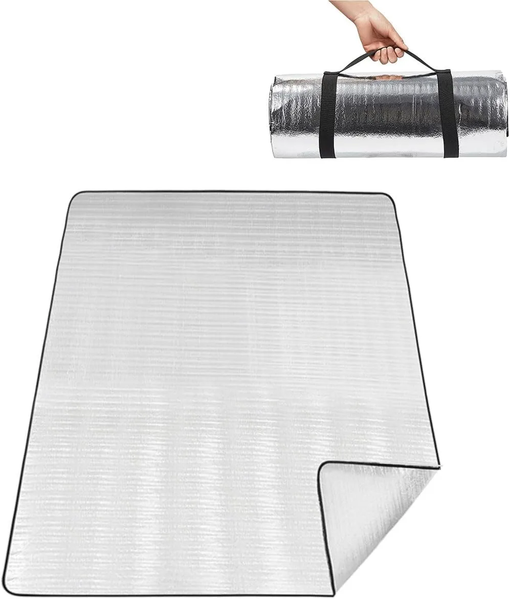 Aluminum Foil Camping Mat Foam Waterproof Cushion Foldable Outdoor Sleeping Mattress Insulated Footprint Pad for Camping Foam Pad Insulating Mat with Carrying Bag