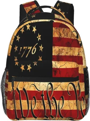 America Independence Day 1776 We The People Visually Aged And Distressed US Flag Backpack Casual Laptop Backpack Double Shoulder Bag Lightweight Backpack For Women Men Travel