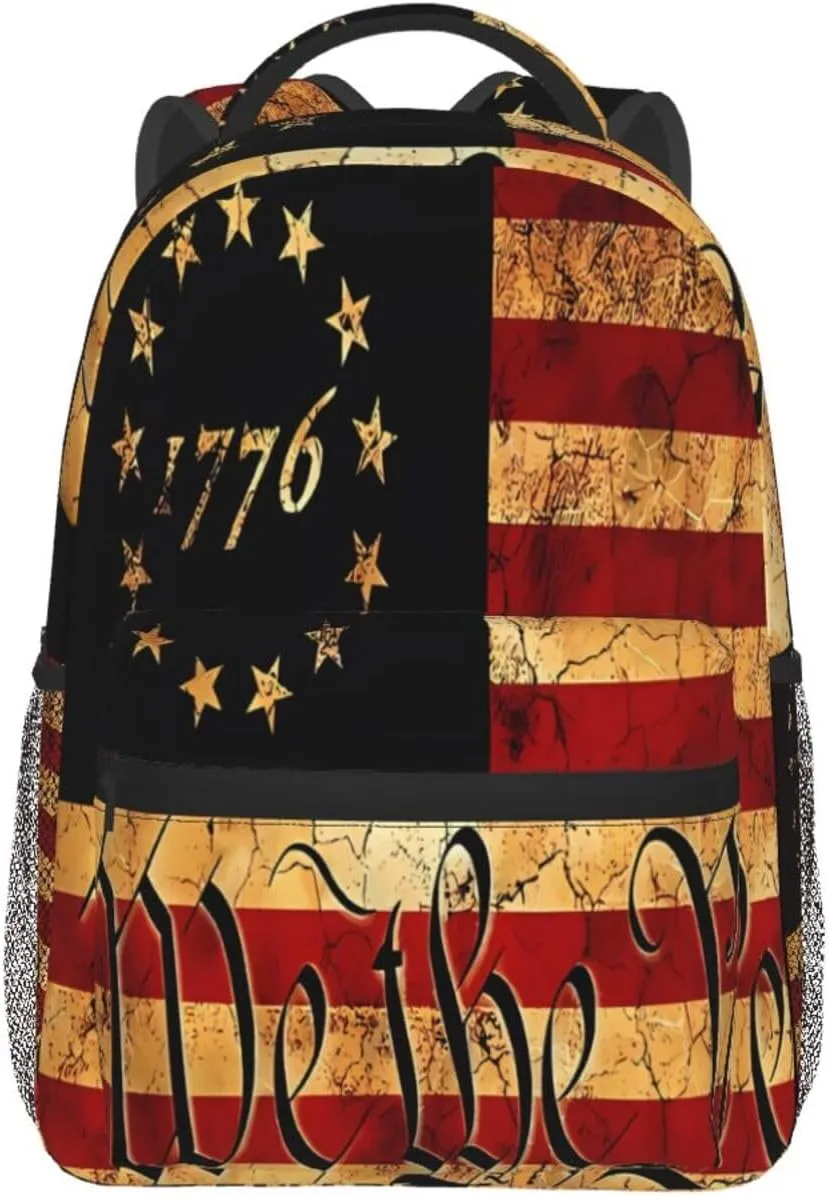 America Independence Day 1776 We The People Visually Aged And Distressed US Flag Backpack Casual Laptop Backpack Double Shoulder Bag Lightweight Backpack For Women Men Travel