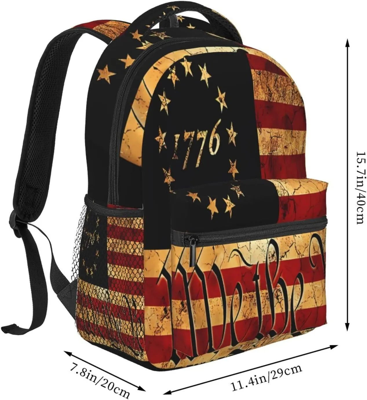 America Independence Day 1776 We The People Visually Aged And Distressed US Flag Backpack Casual Laptop Backpack Double Shoulder Bag Lightweight Backpack For Women Men Travel