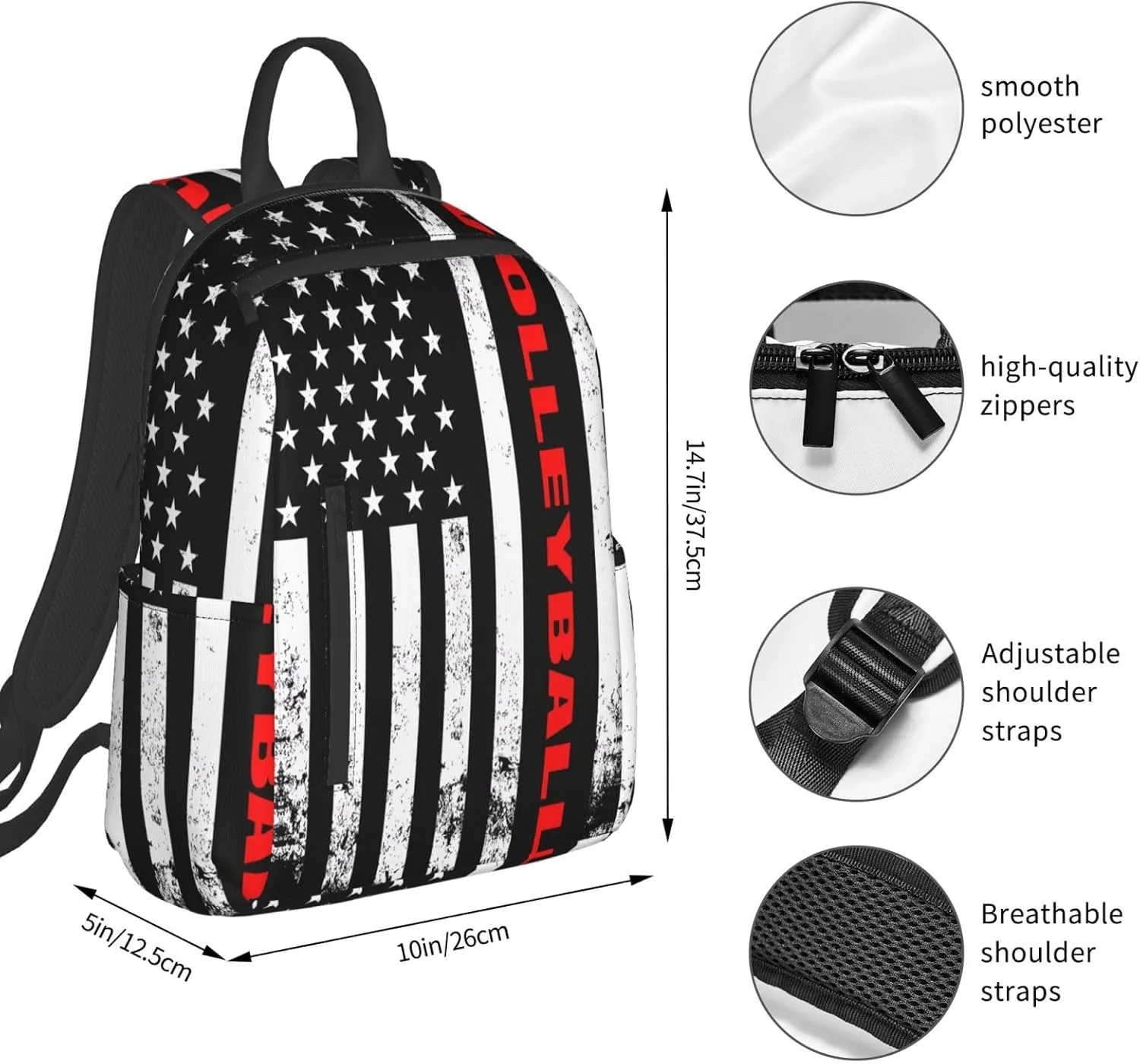 American Flag Volleyball Sport Casual Backpacks Laptop Backpack Outdoor Travel Rucksack Sport Carry-On Daypack Lightweight Bag with Multi-Pockets