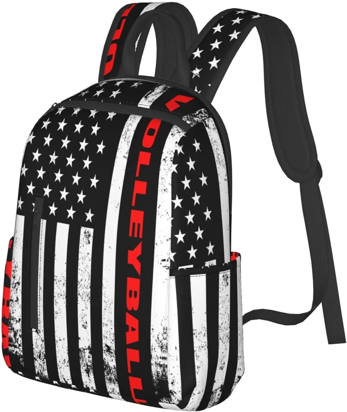 American Flag Volleyball Sport Casual Backpacks Laptop Backpack Outdoor Travel Rucksack Sport Carry-On Daypack Lightweight Bag with Multi-Pockets
