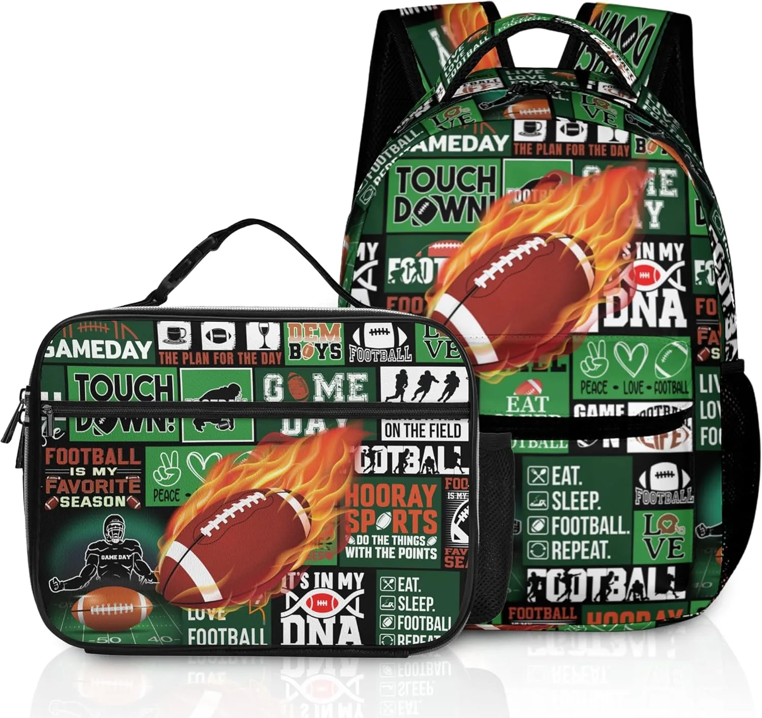 American Football Backpack with Lunch Box Lightweight Travel Backpack 17 inch Men American Football Lover Gift