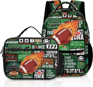 American Football Backpack with Lunch Box Lightweight Travel Backpack 17 inch Men American Football Lover Gift