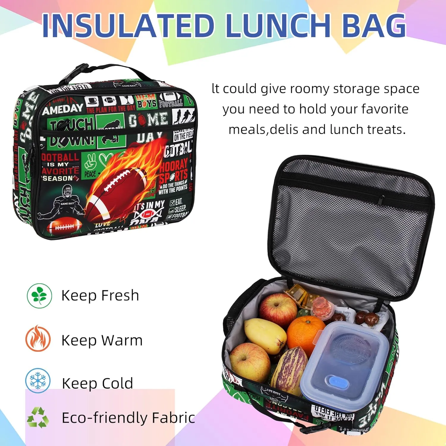 American Football Backpack with Lunch Box Lightweight Travel Backpack 17 inch Men American Football Lover Gift