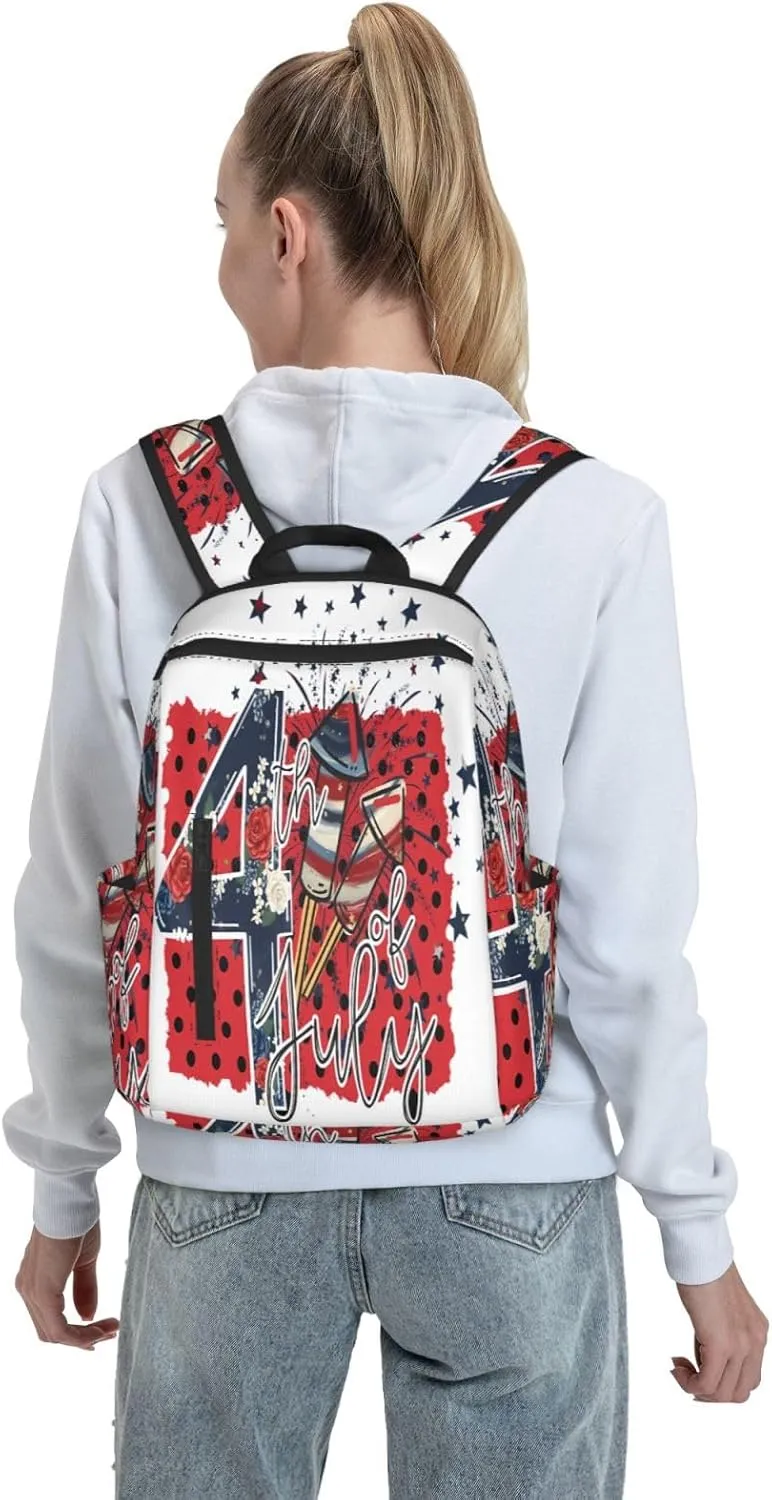 American Independence Day 1776 We The People American Flag Casual Backpacks Laptop Backpack Outdoor Travel Rucksack Sport Carry-On Daypack Lightweight Bag with Multi-Pockets