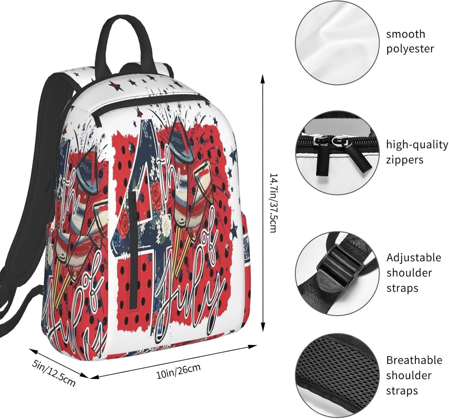 American Independence Day 1776 We The People American Flag Casual Backpacks Laptop Backpack Outdoor Travel Rucksack Sport Carry-On Daypack Lightweight Bag with Multi-Pockets