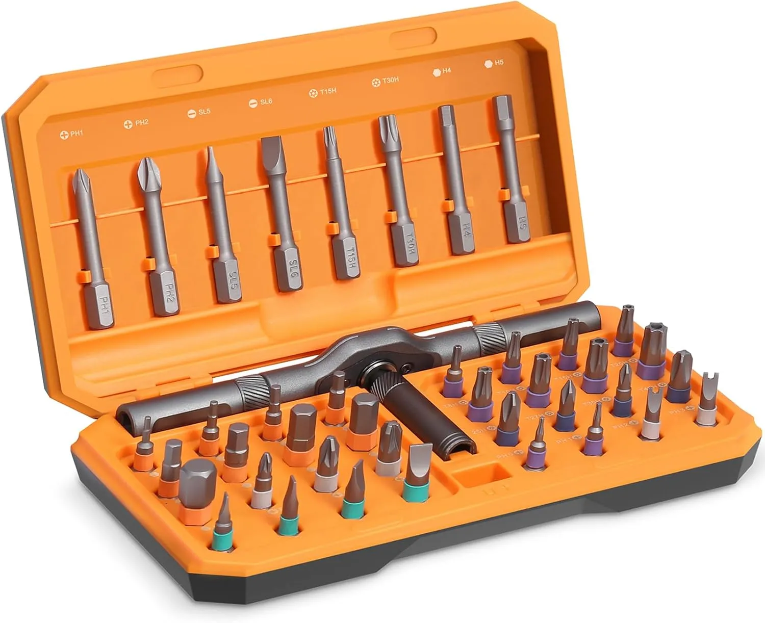 AMIR 42 in 1 Ratchet Screwdriver Kit with 40 PCS Magnetic Bits, Repair Screwdriver Set with Rotatable Ratchet Handle, Versatile Ratchet Handle Screwdriver Set with Carry Case