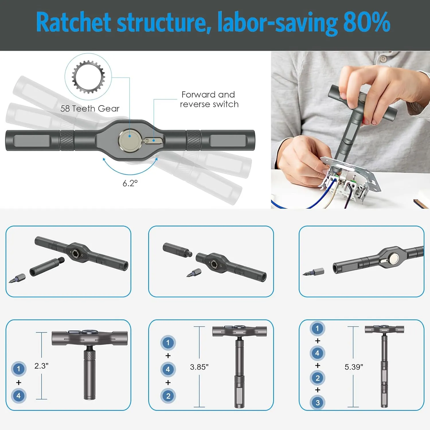 AMIR 42 in 1 Ratchet Screwdriver Kit with 40 PCS Magnetic Bits, Repair Screwdriver Set with Rotatable Ratchet Handle, Versatile Ratchet Handle Screwdriver Set with Carry Case
