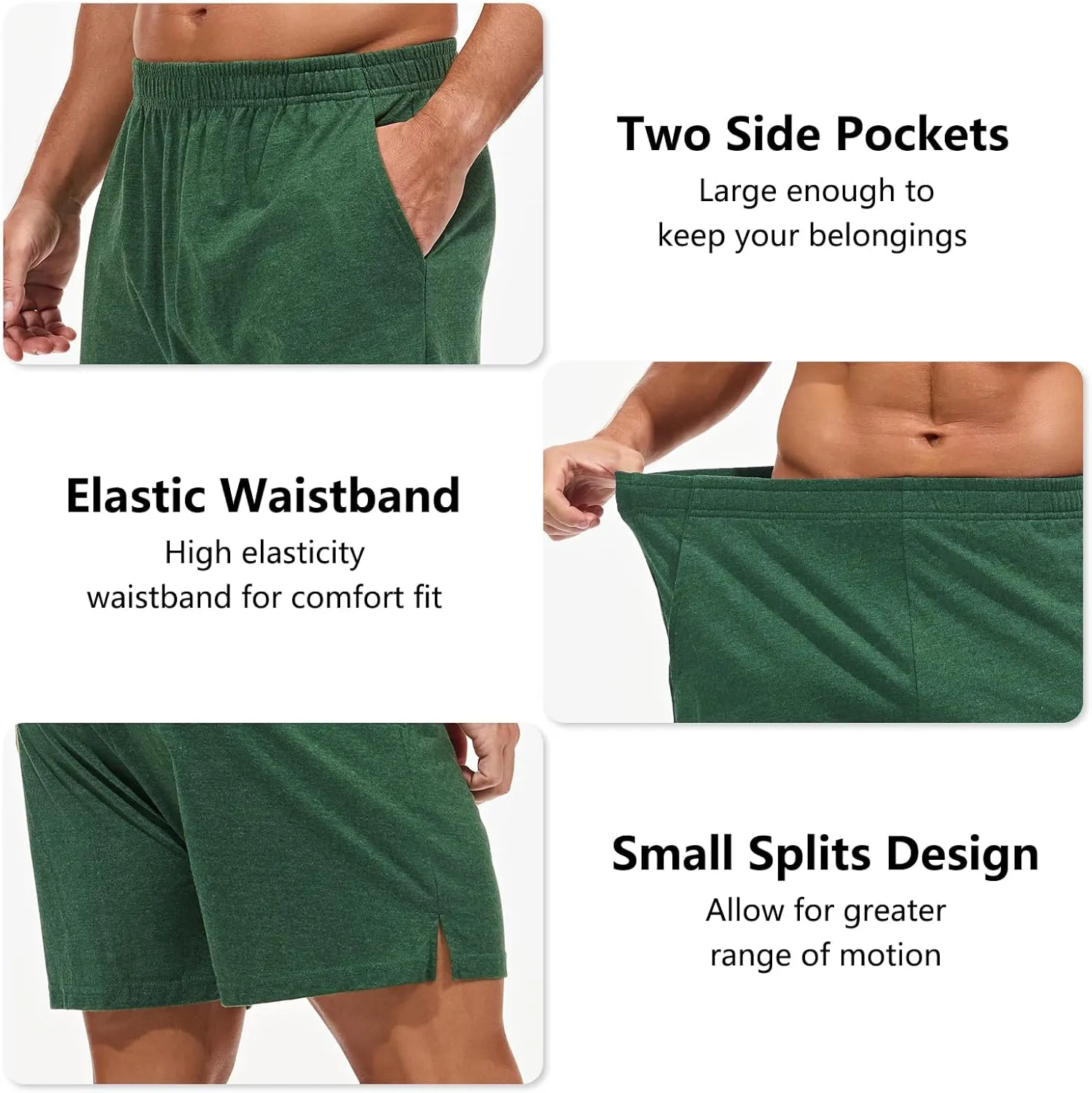 AMY COULEE Mens Lounge Shorts 4 inch Pajama Lightweight Cotton Sleep Bottoms with Pockets