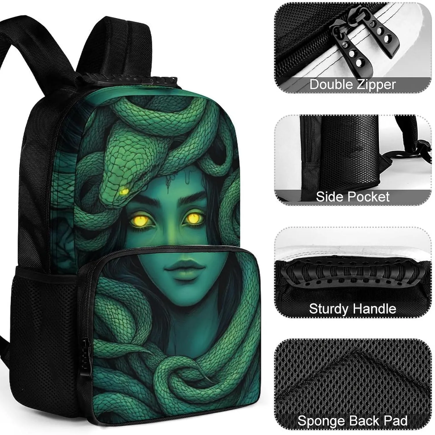Ancient Greece Snake Queen Medusa Art Rucksacks Lightweight Multipurpose Anti-Theft Shoulder Bag Big Capacity Laptop Book Bag Rucksack With Padded Straps