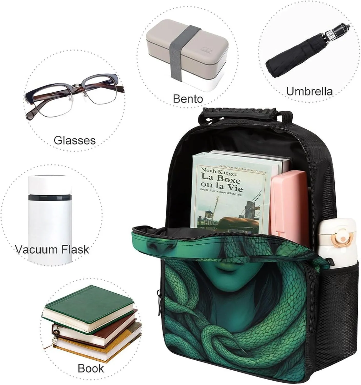 Ancient Greece Snake Queen Medusa Art Rucksacks Lightweight Multipurpose Anti-Theft Shoulder Bag Big Capacity Laptop Book Bag Rucksack With Padded Straps