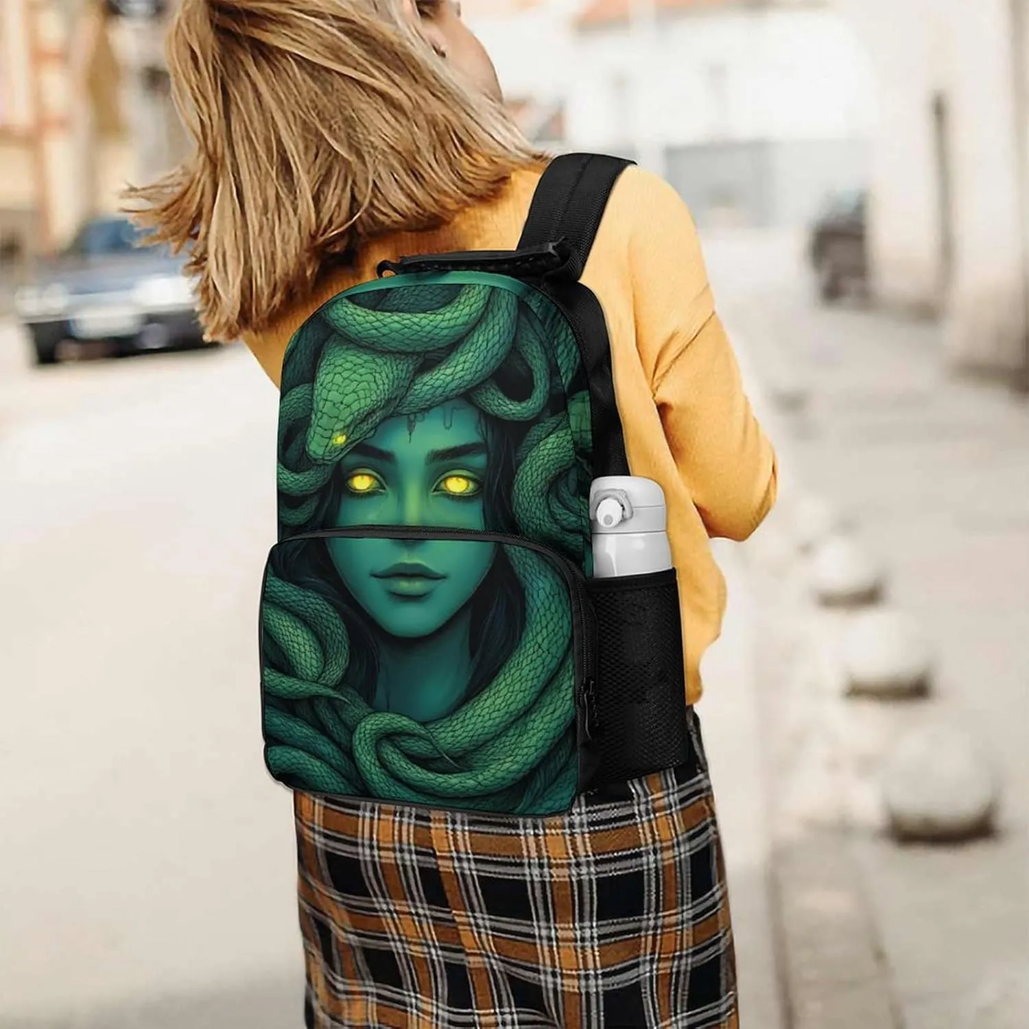 Ancient Greece Snake Queen Medusa Art Rucksacks Lightweight Multipurpose Anti-Theft Shoulder Bag Big Capacity Laptop Book Bag Rucksack With Padded Straps