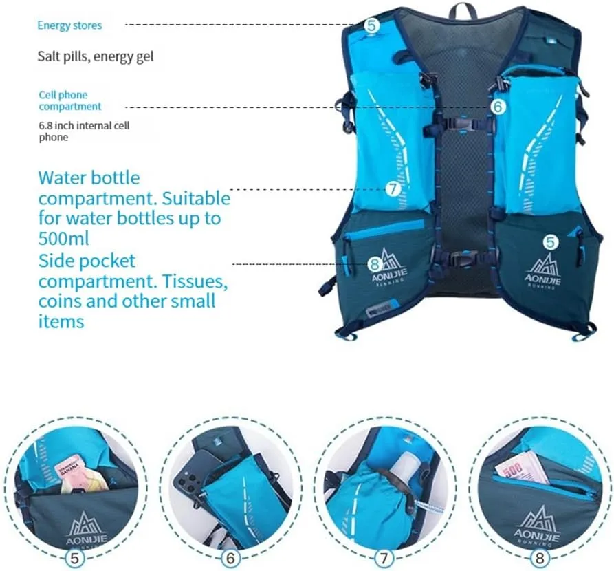 AONIJIE 18L Large Capacity Lightweight Running Hydration Vest with 14 Pocket, Running Backpack for Hiking,Camping Biking