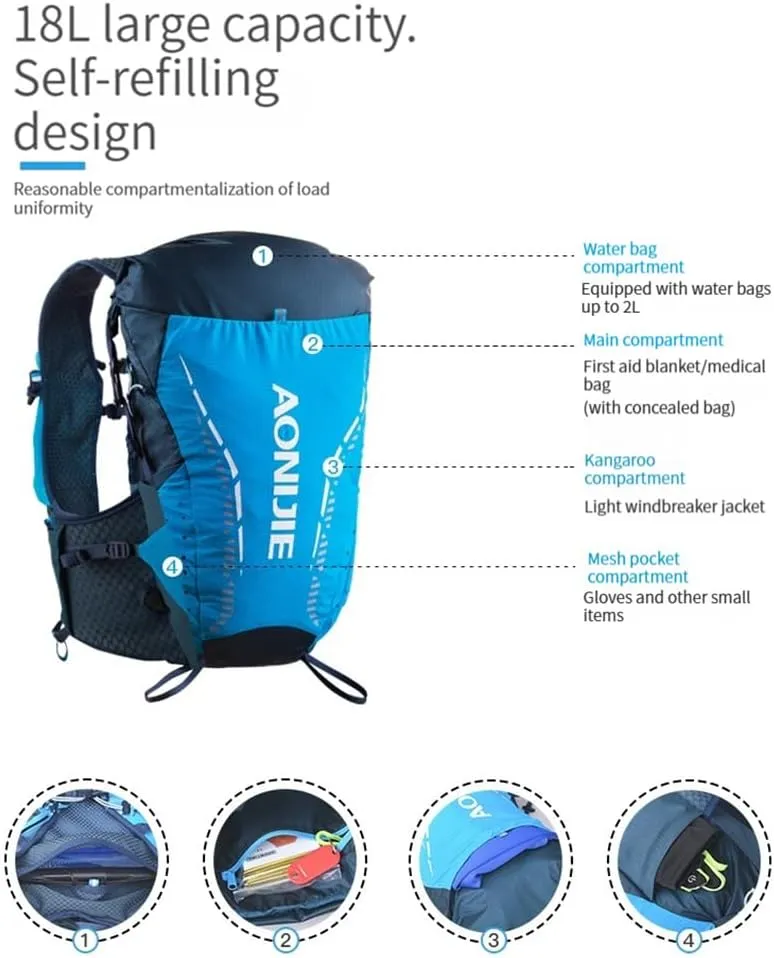 AONIJIE 18L Large Capacity Lightweight Running Hydration Vest with 14 Pocket, Running Backpack for Hiking,Camping Biking