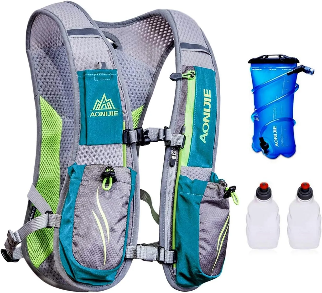 Aonijie Hydration Packs 5.5L Trail Running Vest with 2L Bladder Reservoir Marathoner Hydro Backpack Light Green