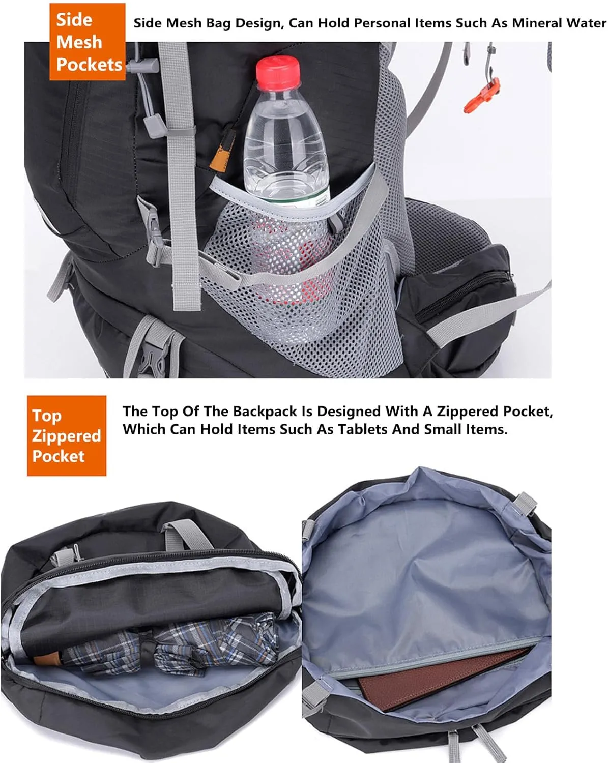 APLUSH Hiking Camping Backpack with Rain Cover, Lightweight Waterproof Outdoor Sport Travel Daypack for Climbing Touring,Black a,60L