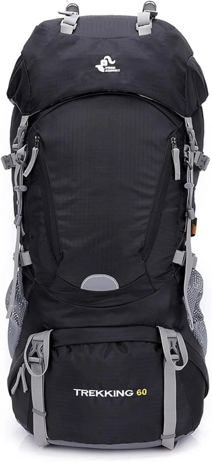 APLUSH Hiking Camping Backpack with Rain Cover, Lightweight Waterproof Outdoor Sport Travel Daypack for Climbing Touring,Black a,60L