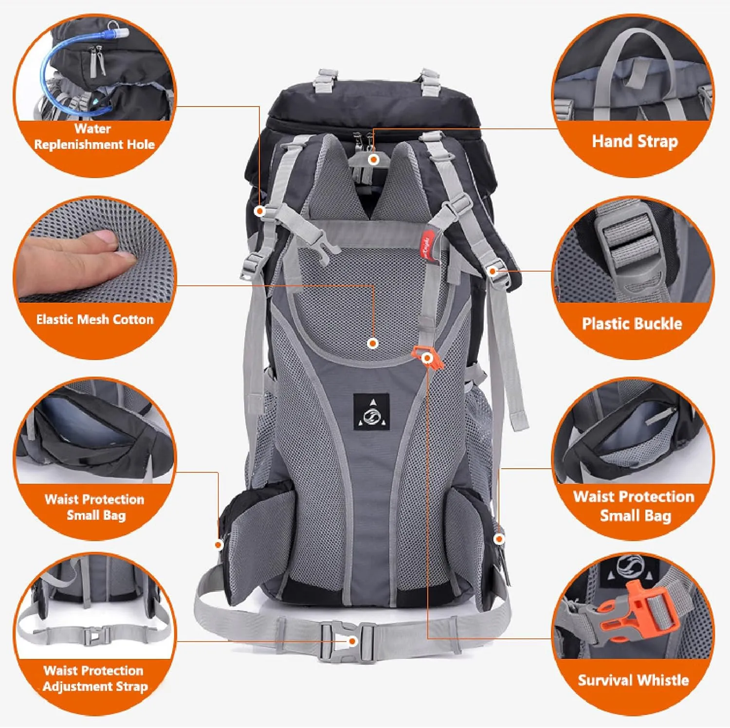 APLUSH Hiking Camping Backpack with Rain Cover, Lightweight Waterproof Outdoor Sport Travel Daypack for Climbing Touring,Black a,60L