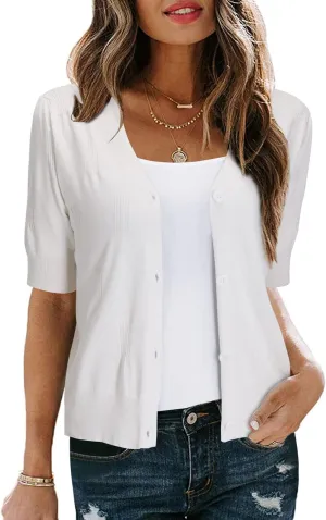 Arach&Cloz Womens Cardigans Summer 2025 Cropped Lightweight Short Sleeve Bolero Shrugs Sweater Cozy Clouds