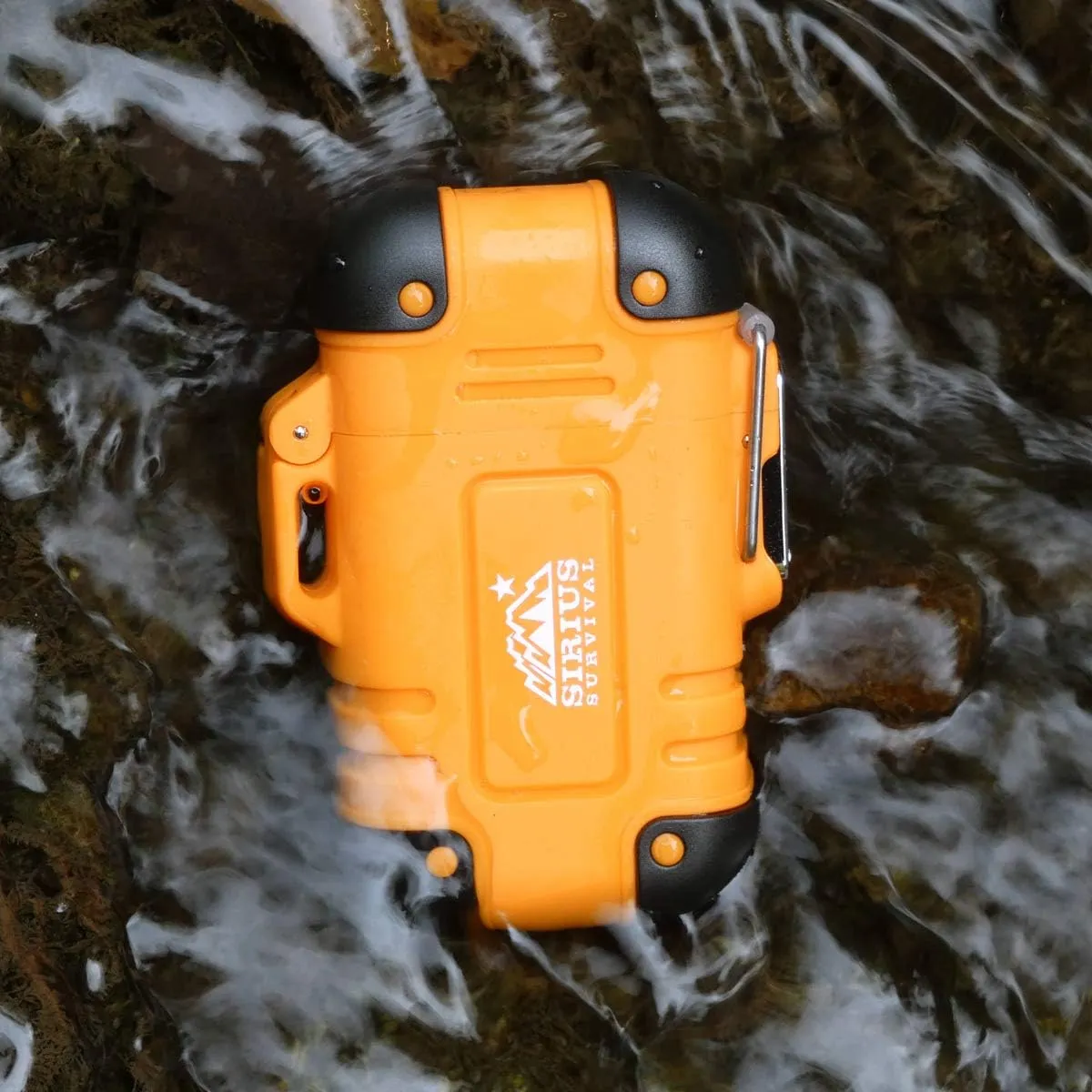 Arc4 Waterproof/Windproof Plasma Lighter - Top-Facing Dual Arc - Rechargeable USB Electric Lighter for Outdoor Adventures with Whistle Lanyard (Orange)