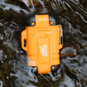 Arc4 Waterproof/Windproof Plasma Lighter - Top-Facing Dual Arc - Rechargeable USB Electric Lighter for Outdoor Adventures with Whistle Lanyard (Orange)