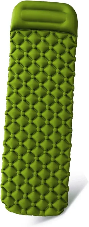 Army Green Inflatable Sleeping Pad with Built in Pillow Tear Resistant for Outdoor Camping Sleep Easy Storage