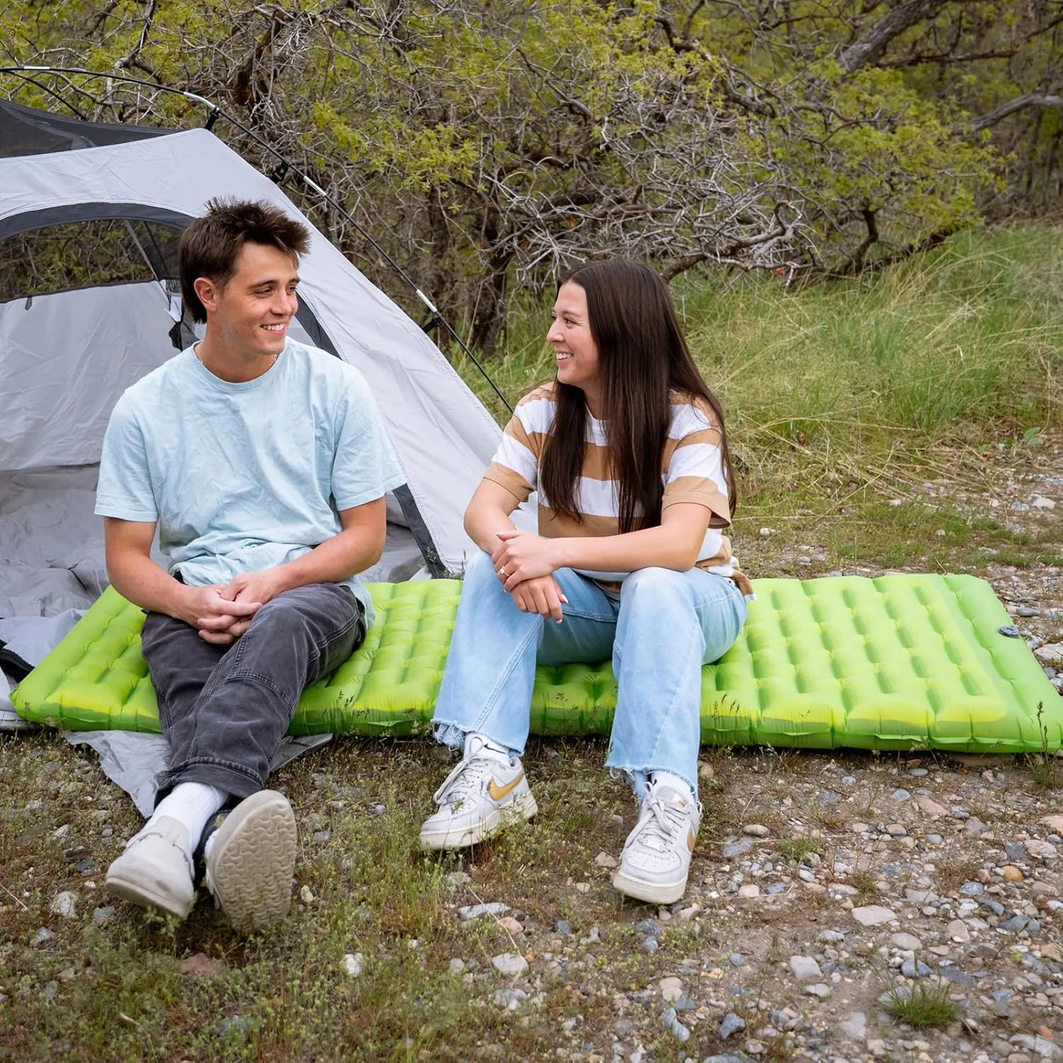 ATEPA Backpacking Sleeping Pad, 6 R-Value Insulated Ultralight Inflatable Sleeping Pad Thick Folding Camping Mattress with 7 Layers & Storage Bag for Camping Backpacking, Wide Long Size (72"x25")