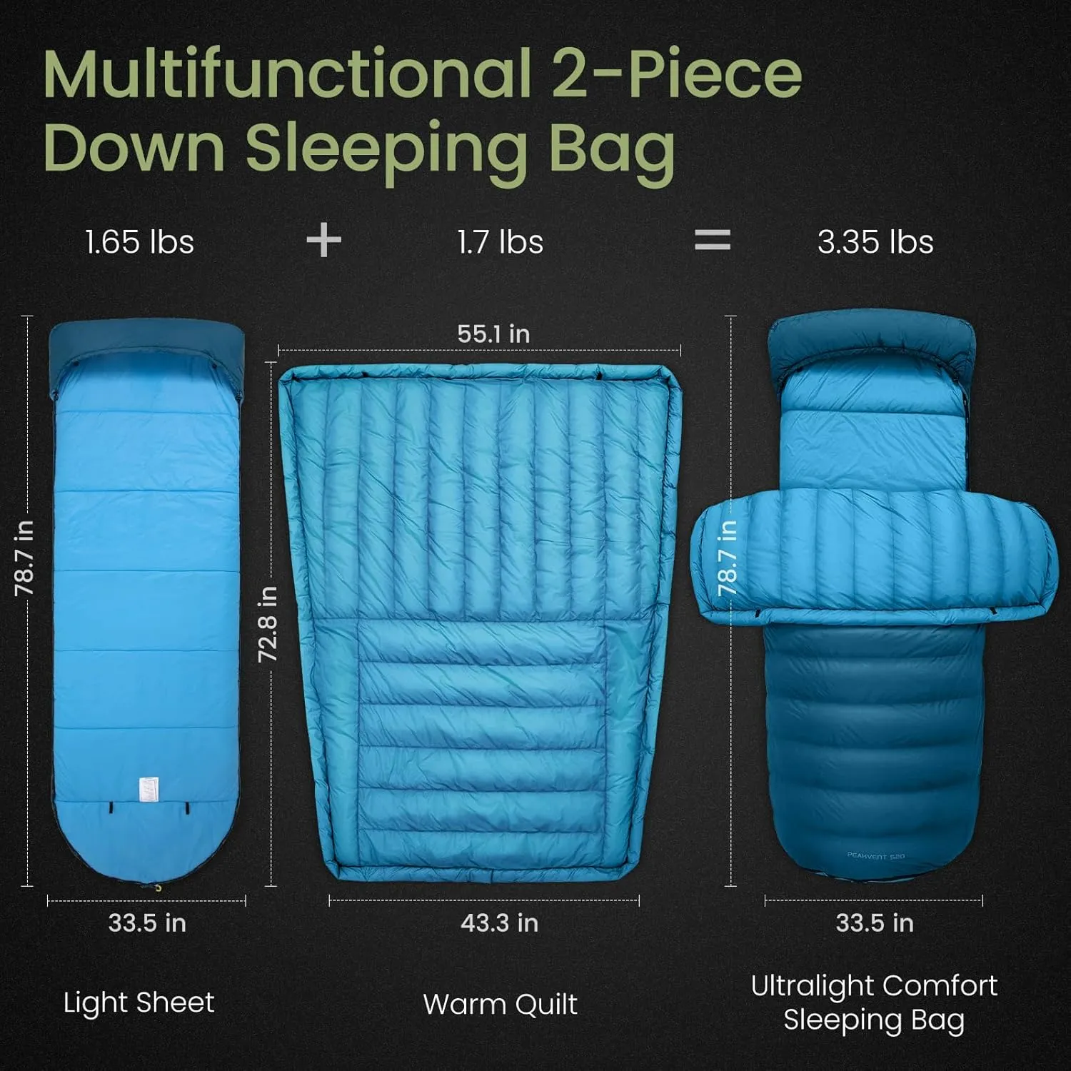 ATEPA Down Sleeping Bag, Recycled 650FP 0 Degree 40 Degree 4 Season Summer & Winter Compact Rectangle Lightweight Waterproof Wearable Sleeping Bag with Compression Sack for Camping Backpacking Hiking