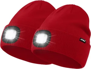 ATNKE 2Pcs LED Lighted Beanie Hat,USB Rechargeable 4 LED Running Headlamp Bright Cap with Light Gifts for Men and Women