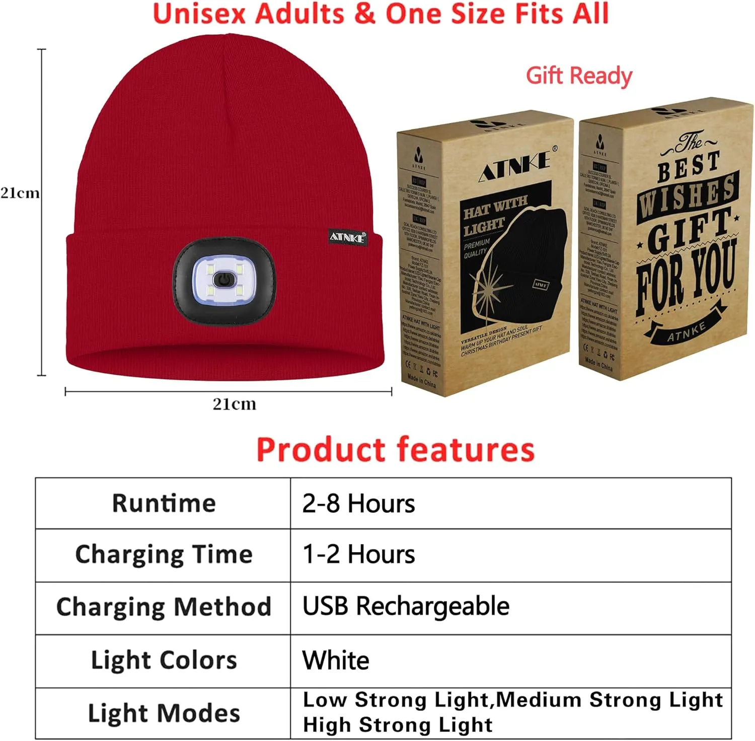 ATNKE 2Pcs LED Lighted Beanie Hat,USB Rechargeable 4 LED Running Headlamp Bright Cap with Light Gifts for Men and Women