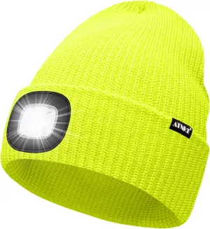 ATNKE LED Beanie with The Light, Unisex USB Rechargeable 4 LED Running Headlamp Bright Caps Gifts for Men Dad and Women