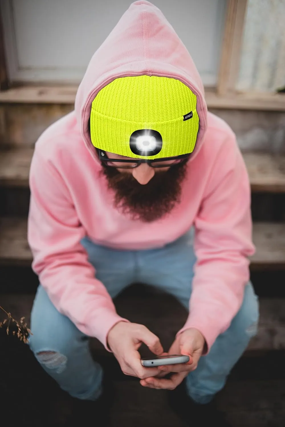 ATNKE LED Beanie with The Light, Unisex USB Rechargeable 4 LED Running Headlamp Bright Caps Gifts for Men Dad and Women