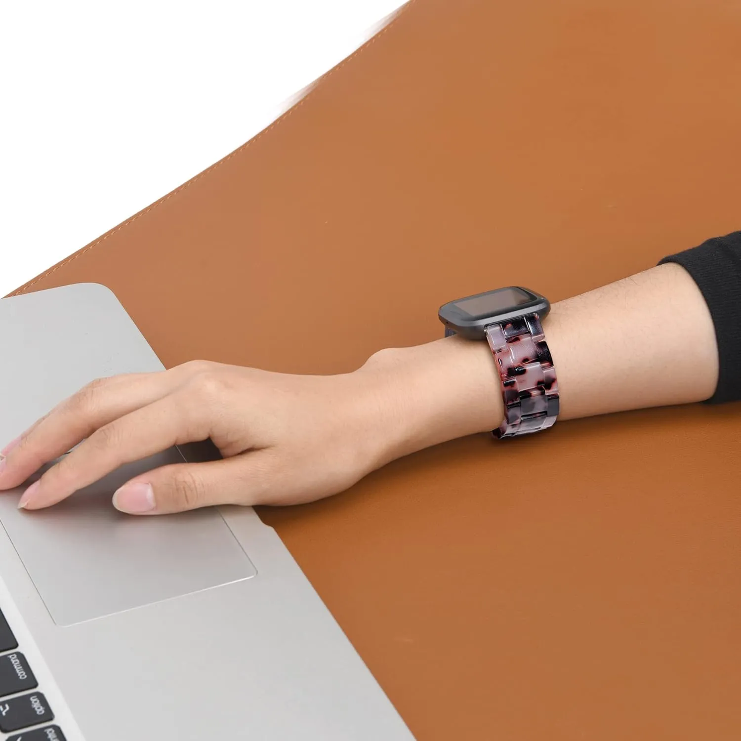 AWSMOR Compatible with Fitbit Versa 2 /Versa/Versa Lite Band Women men Resin Wristbands Strap with Metal Stainless Steel Buckle Replacement for Fitbit Versa 2 Smartwatch（Tortoise Stone）