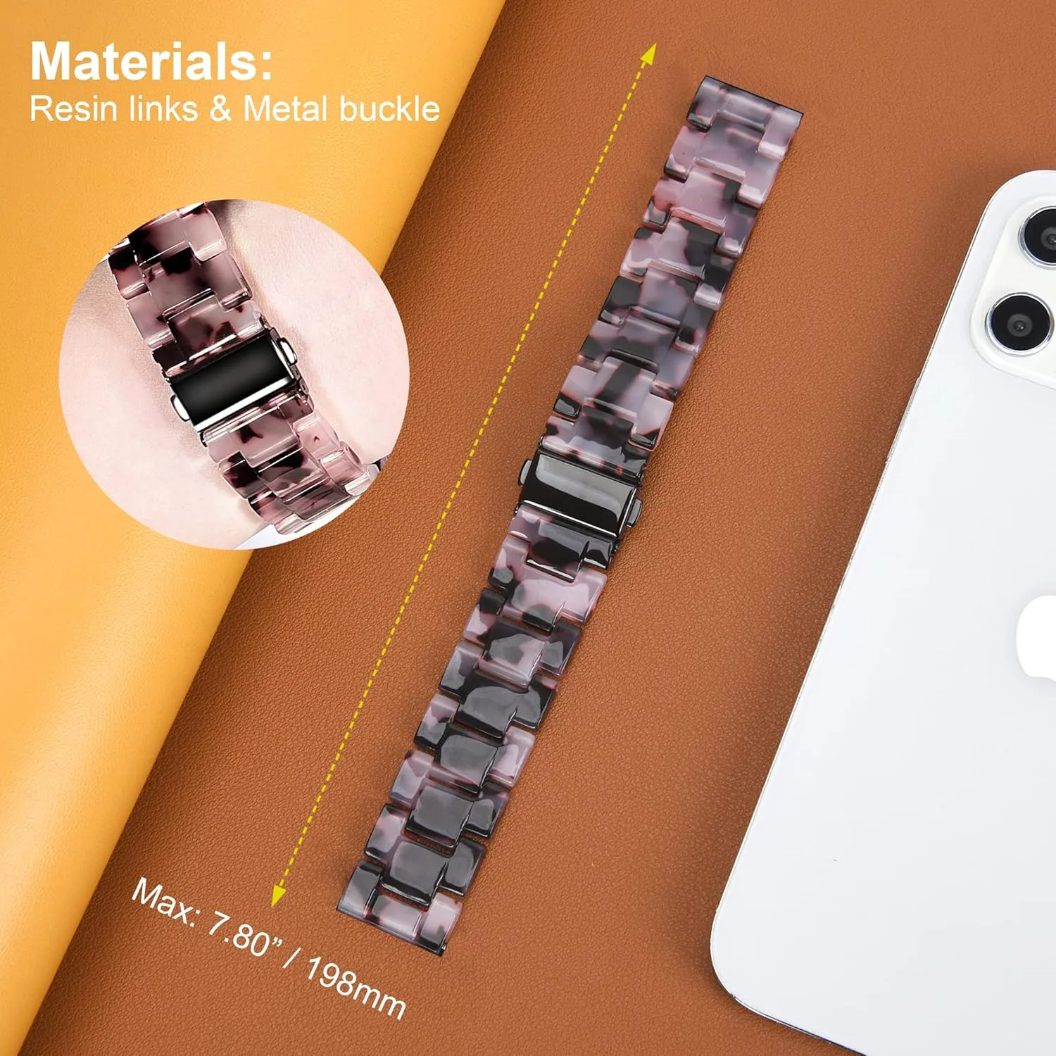 AWSMOR Compatible with Fitbit Versa 2 /Versa/Versa Lite Band Women men Resin Wristbands Strap with Metal Stainless Steel Buckle Replacement for Fitbit Versa 2 Smartwatch（Tortoise Stone）