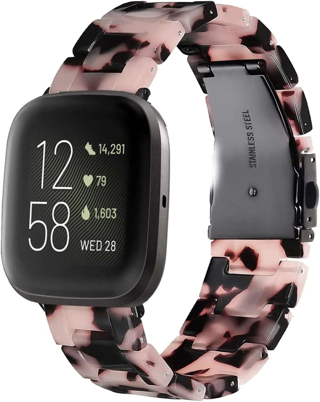 AWSMOR Compatible with Fitbit Versa 2 /Versa/Versa Lite Band Women men Resin Wristbands Strap with Metal Stainless Steel Buckle Replacement for Fitbit Versa 2 Smartwatch（Tortoise Stone）
