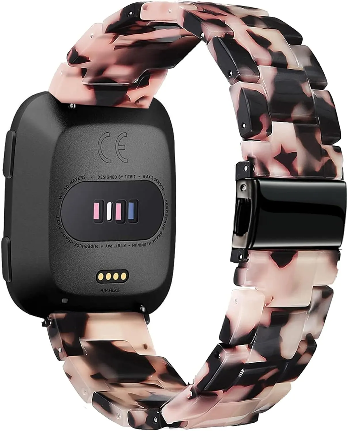 AWSMOR Compatible with Fitbit Versa 2 /Versa/Versa Lite Band Women men Resin Wristbands Strap with Metal Stainless Steel Buckle Replacement for Fitbit Versa 2 Smartwatch（Tortoise Stone）
