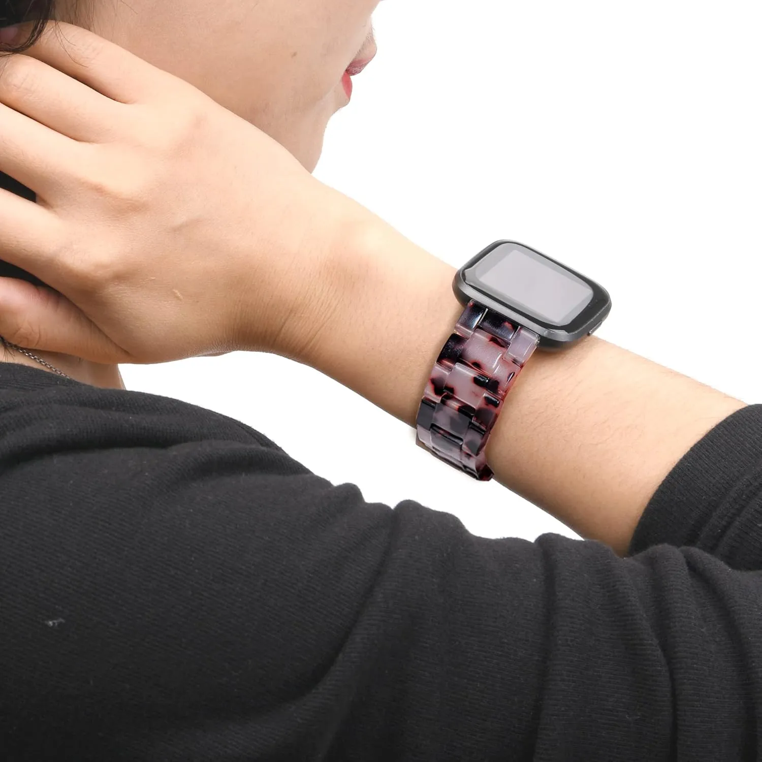 AWSMOR Compatible with Fitbit Versa 2 /Versa/Versa Lite Band Women men Resin Wristbands Strap with Metal Stainless Steel Buckle Replacement for Fitbit Versa 2 Smartwatch（Tortoise Stone）