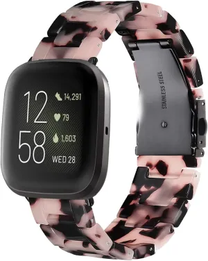 AWSMOR Compatible with Fitbit Versa 2 /Versa/Versa Lite Band Women men Resin Wristbands Strap with Metal Stainless Steel Buckle Replacement for Fitbit Versa 2 Smartwatch（Tortoise Stone）