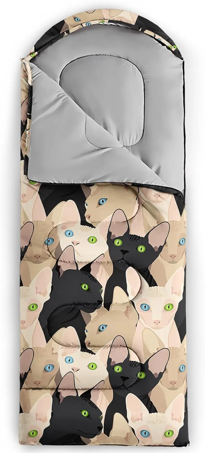 Axolotl Black Cats Sleeping Bag for Kids Adults–Lightweight Warm Cold Weather Sleeping Bags,Waterproof Portable Sleeping Bag for Camping,3 Season Cold Weather Sleeping Bag,Sleeping Bag for Hiking