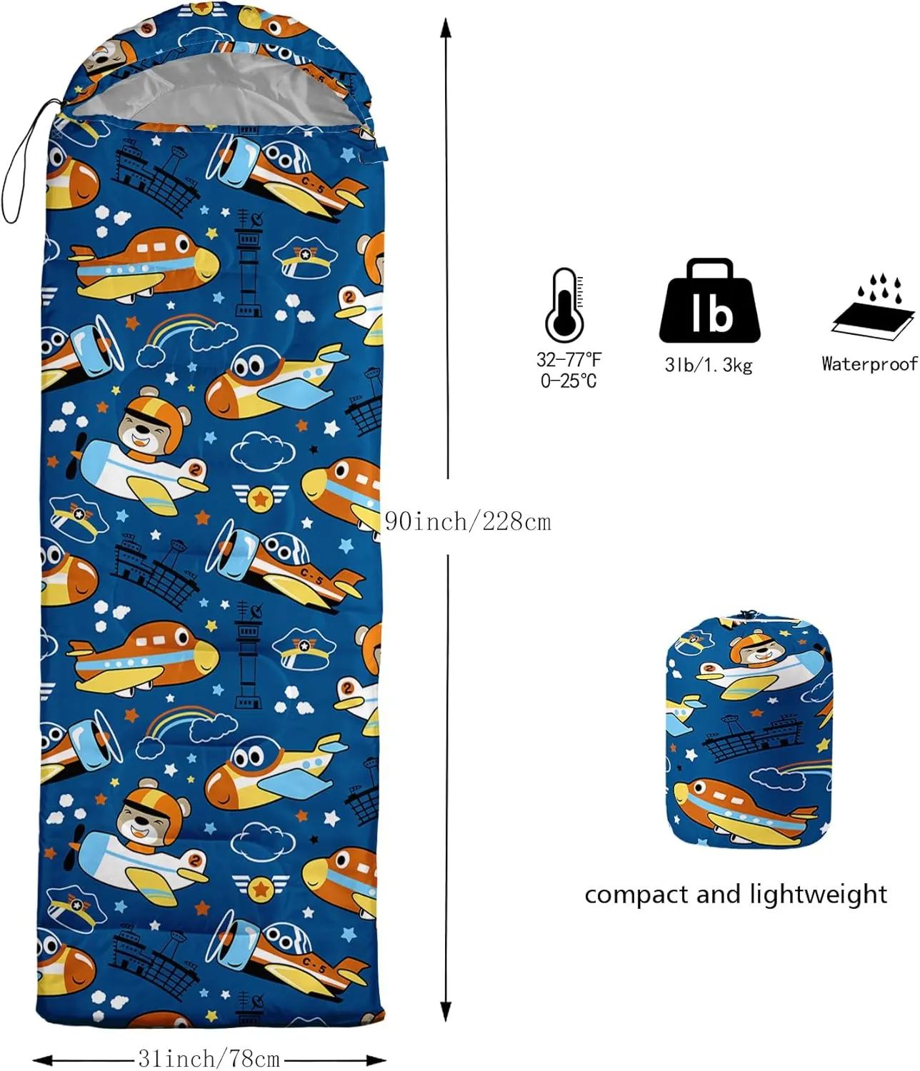 Axolotl Hiking Sleeping Bag for Kids–Lightweight Warm Cold Weather Sleeping Bags,Waterproof Portable Sleeping Bag Hiking and Backpacking Sleeping Bag,3 Season Cold Weather Sleeping Bag Fit Boys,Black