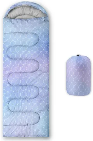 Axolotl Mermaid Scales Kids Sleeping Bag,3 Season Warm Cool Weather–Spring Summer Fall Lightweight Waterproof for Kids Girls,Camping Gear Equipment,Traveling Outdoors,Backpacking Camping Sleeping Bag