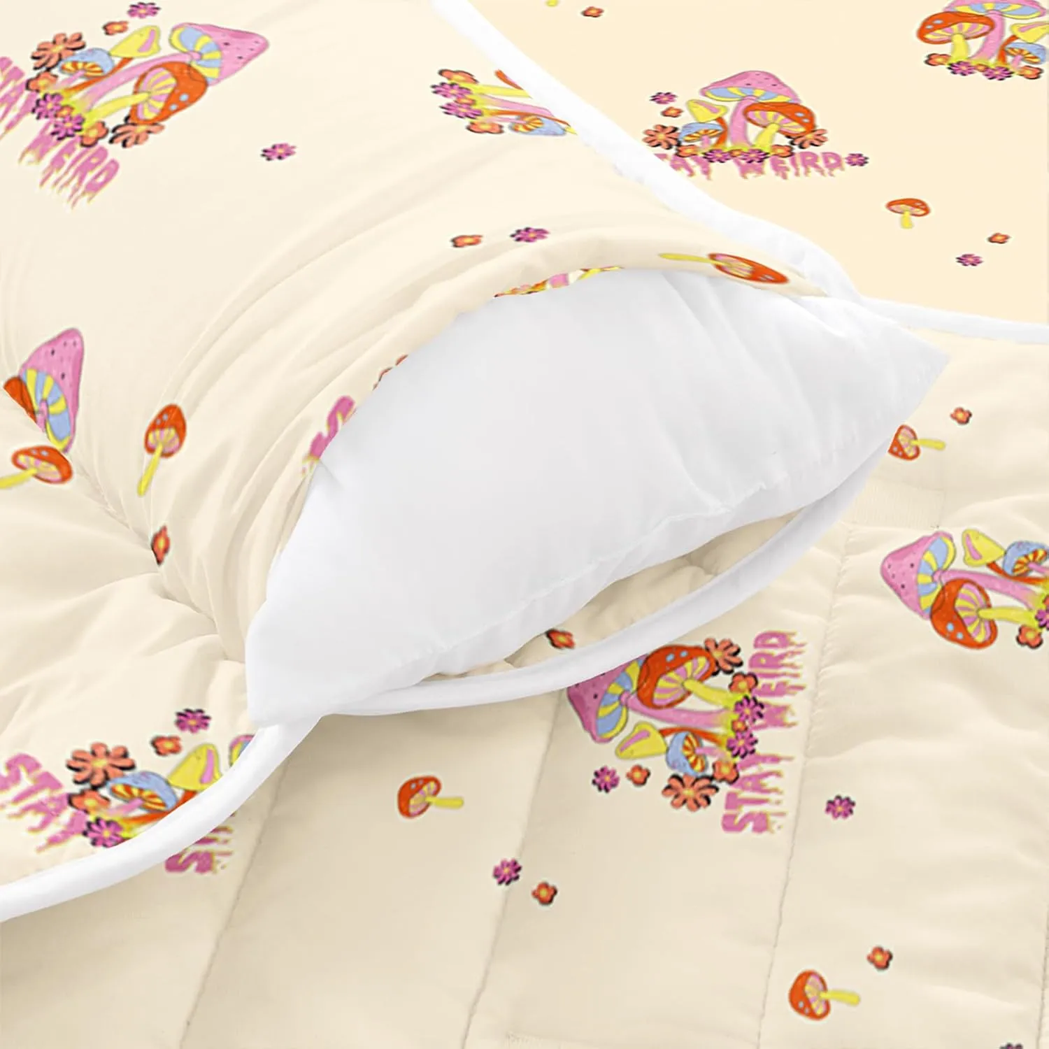 Axolotl Mushrooms Nap Mat,Pink Red Blue Nap Mat with Pillow,Wild Fungus Sleeping Mat for Girls,Flower Travel Sleeping Bag,Botanical Floral Bedding Set for Camping,Roll Up Slumber Bag,Yellow
