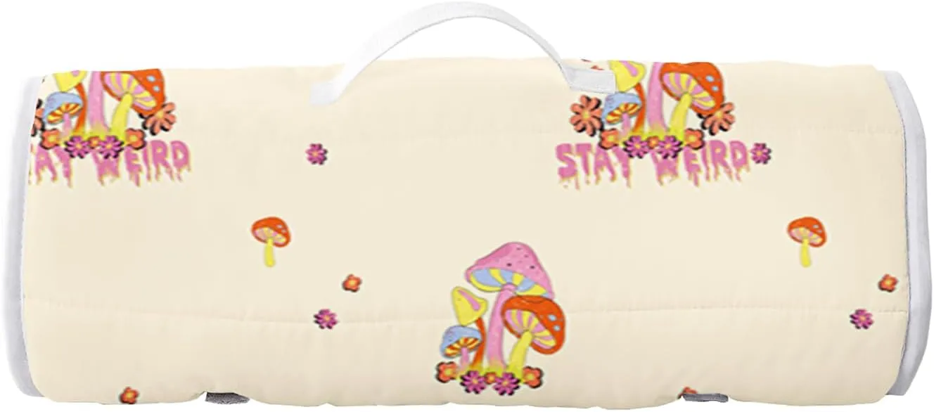 Axolotl Mushrooms Nap Mat,Pink Red Blue Nap Mat with Pillow,Wild Fungus Sleeping Mat for Girls,Flower Travel Sleeping Bag,Botanical Floral Bedding Set for Camping,Roll Up Slumber Bag,Yellow